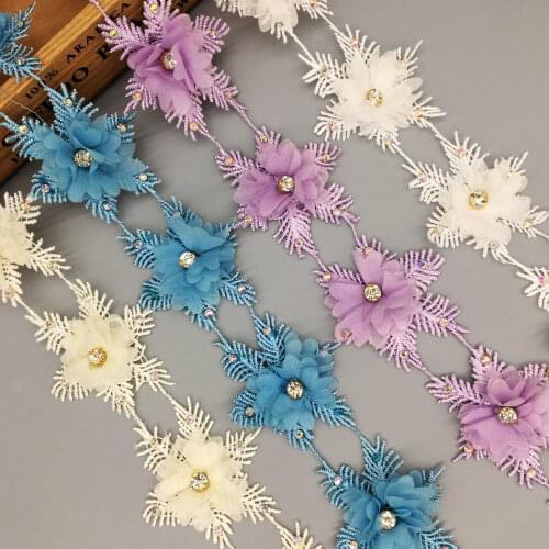 10/20x 3D Colorful Snowflake Flower Lace Trim Ribbon Fabric Embroidered Applique Sewing Craft Wedding Dress Clothes Decoration