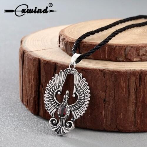 Cxwind Vintage Phoenix Pendant Necklace Peacock Bird With Red Gem Necklace for Women Long Jewelry Christmas Gifts