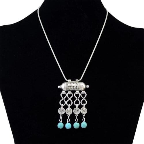 Tribal Vintage Silver Color Necklaces for Women Bohemian Ethnic Blue Stone Necklace Turkish Gypsy Festival Jewelry Birthday Gift