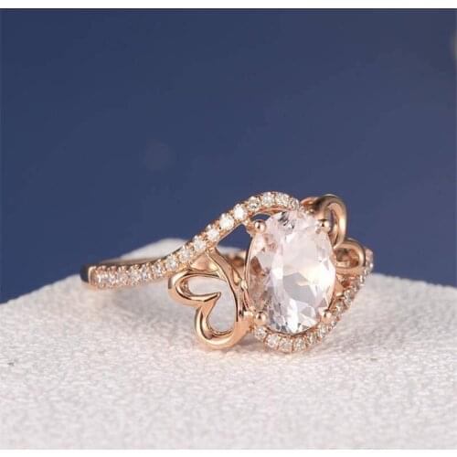 MFY Classical Rose Gold Oval Crystal Zircon Heart Ring For Women Engagement Party Wedding Rings Jewelry Hand Accessories