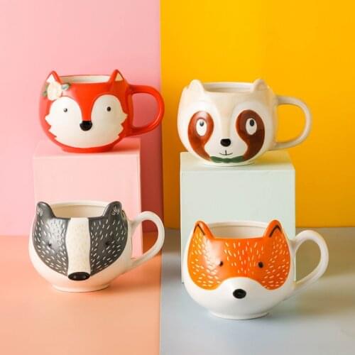 2021 New Cartoon Cat Fox Wild Pig Coffee Mugs 300ml Childrens Gift Present Creative Milk Juice Water Cup