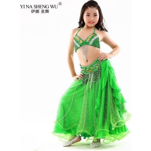 Girls Belly Dance Costume 2pcs Set Bra Belt Children Performance Bellydance Oriental Danceing Practice Clothes Wear For Kids New