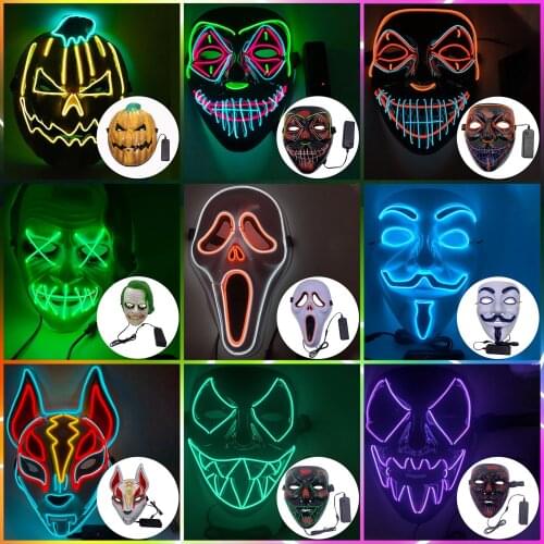 2021 Hot Sales Fashion LED Mask Luminous Glowing Halloween Party Mask Neon EL Mask Halloween Cosplay Mask Mascara Horror Maska