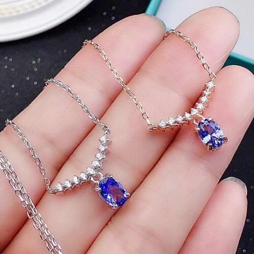 Fashion Silver Tanzanite Necklace Pendant for Daily Wear 5mm*7mm VVS Grade Natural Tanzanite Pendant Brithday Gift for Girl
