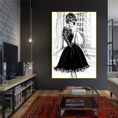 Black and White Fashion Female Canvas Painting Poster Wall Home Decaration Modern Living Room Bedroom Prints Wall Pictures