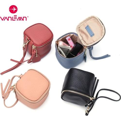Fashion Coin Wallet Women Genuine Leather Mini Bucket Purse Zipper Safe Side Clutch Bag Keychain Card Holder Ladies Wallet Purse