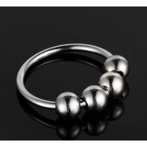 Stainless Male Steel Penis Rings Movable Four Beads Cock RingsDelay Ejaculation Ring Sex Toys for Man