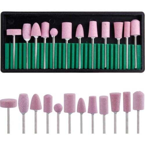 12PCS/Set Quartz Nail Electric Manicure Drill Bits Nail Polishing Head Cutters Set Pink Pedicure Milling Cutter Files Nail Art