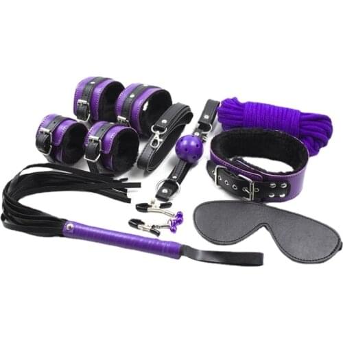 Sex Toys 8-piece BDSM Set Couples Flirt Alternative SM Restraint Hand Cuffs Mouth Cuffed Nipple Clip Adult Appeal Sex Products