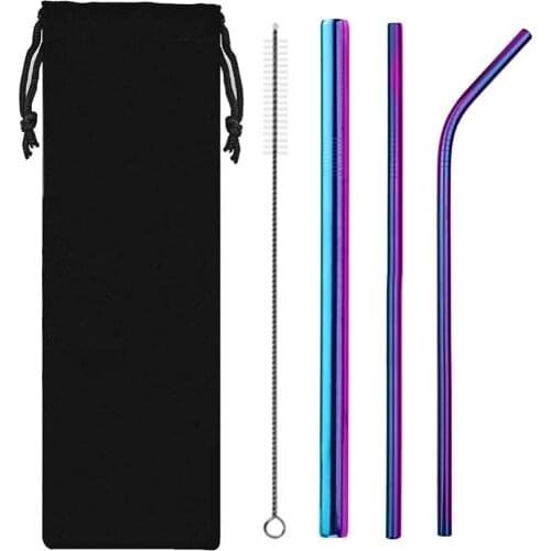 New Reusable Metal Drinking Straws 304 Stainless Steel Sturdy Bent Straight Drink Straw with Cleaning Brush Bar Party Accessory