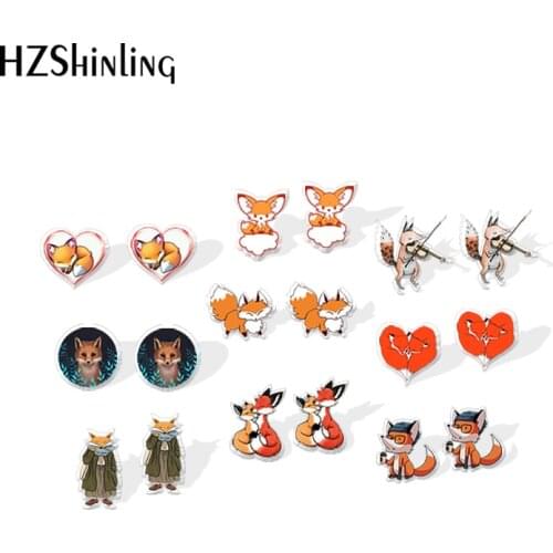 2021 New Cute Red Fox Stud Earring Animal Acrylic Resin Earrings Epoxy Handmade Jewelry Gifts Girl