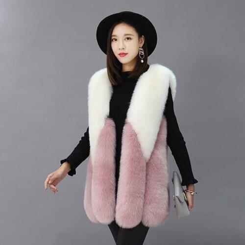 ZADORIN 2020 NEW Luxury Contrast Color Faux Fur Vest Women Plus Size Winter Long White Pink Faux Fur Coat Gilet Fourrure bontjas