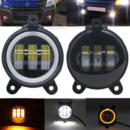 Pair 3.5inch Round Led Fog Lights driving light with White amber Halo lada Priora for Gazelle Russia cars fog lamp