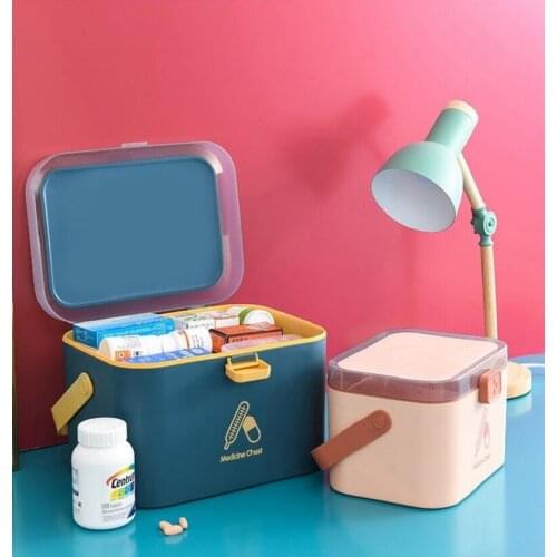 Portable Medicine Boxes First Aid Container 2 Layer Sundries Organizer Medicine Chest Home Care Bite-style Buckle Designed