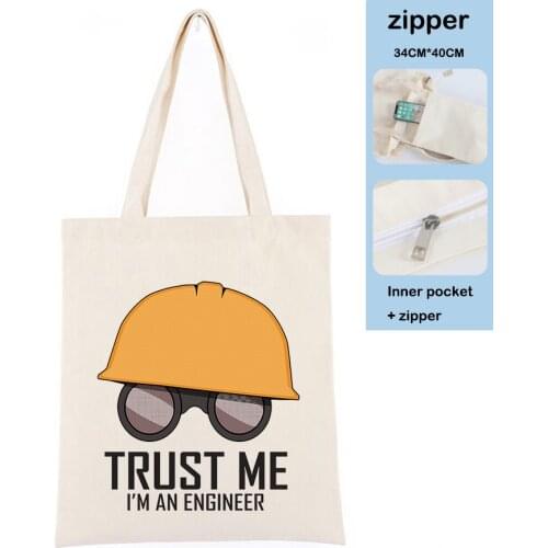 Trust Me I'm An Engineer Kawaii Girl Pink Tote Korean Canvas Shopper Bag With Zip Cotton Anime Black Shopping Bag Teacher Gift