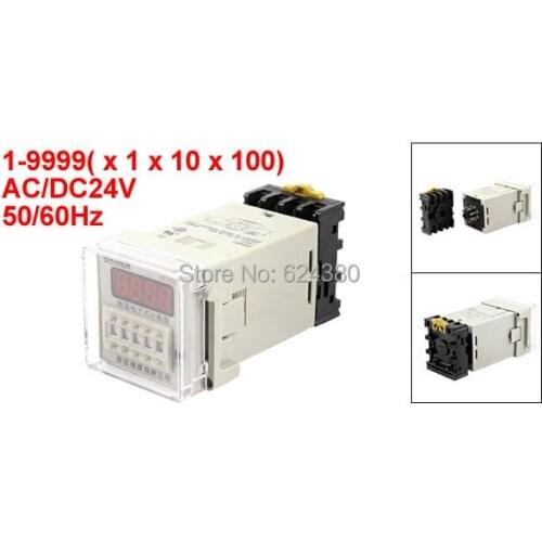24V 50/60Hz 1-9999 (x 1 x 10 x 100) Count Up Digital Programmable Counter Relay Panel Mount w 8 Round Pin Socket Base DH48J-8