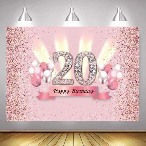Pink 20th Photo Backdrop Girls Happy Birthday Party Custom Light Champagne Decoration Photography Backgrounds Banner