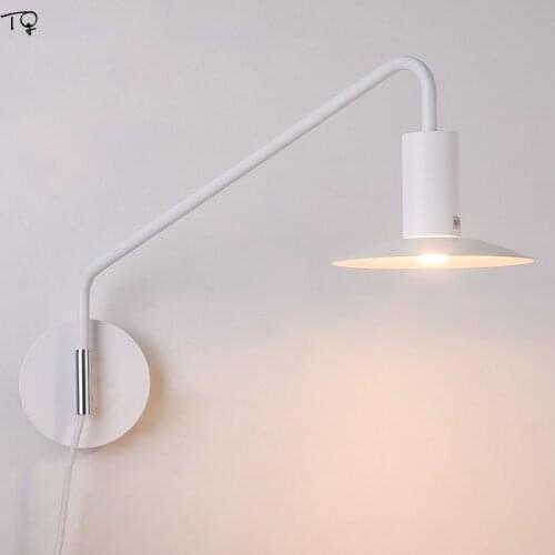 Modern Simple Fashion Swing Arm Led Wall Lamp with Switch Plug Adjustable Bedside Bedroom Living Room Study Reading Bathroom