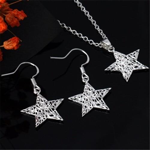 Korean 925 sterling silver earrings necklace new star earrings pendant set for women