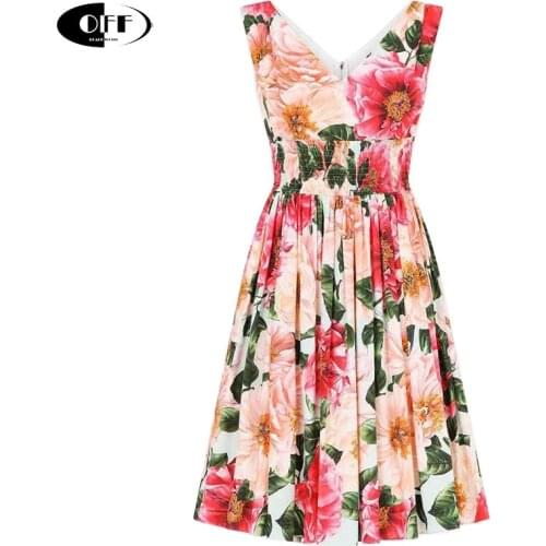 Designer Summer Women Strap Mini Dress Elegant Party Night Floral Printed Elastic High Waist Sleeveless Sexy Beach Lady Dresses