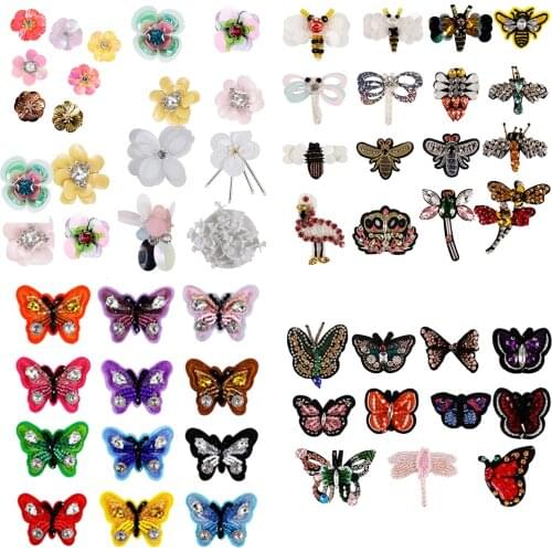 10pc Handmade Rhineston Beaded Bee Dragonfly Patches Sew on Applique Sequins Shoes Rhinestone Clothes Accessory TH1563