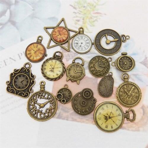 10pcs Random Jewelry Number Geometric DIY Mixed Bohemia Jewelry Gift Bronze Plated Clock Charms Pendant Jewelry Making Diy Charm