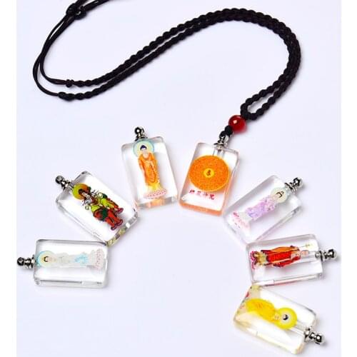 2pcs 60cm strand Rectangle Green Tara Kwan Yin Mini Crystal Pendant Amulte Pendant Necklace