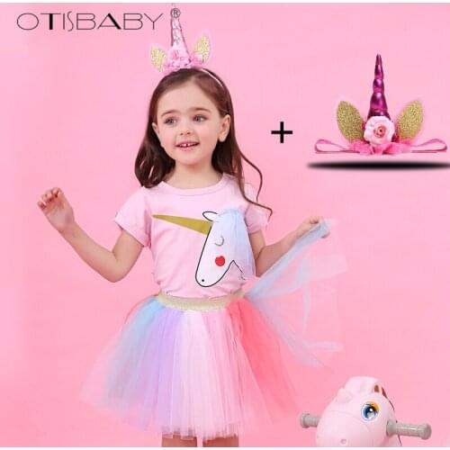 Wholesale 3PCS Toddler Girls Summer Clothing Set Print Cotton T-shirt Rainbow Tutu Dress Unicorn Clothes Kids Party Sport Suits