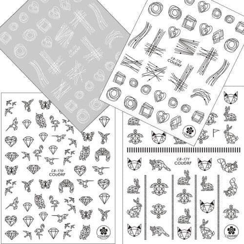 1PCS Cartoon Animal Flamingo Fox Hollow Designs 3D Nail Stickers Geometry Abstract Image Line self-Adhesive Slider Sticker Decal