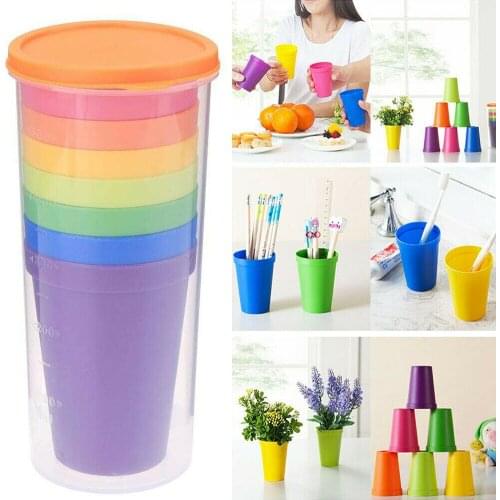 7Pcs Mug Plastic Cups Water Battle Set Of 8 Reusable Picnic Travel Trendy Funny Portable Rainbow Suit Cup Party Kids Drink Cup