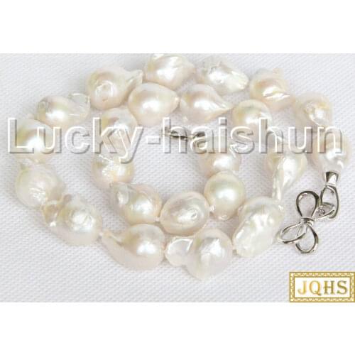 Baroque 18.5" 20mm white Kasumi pearls beads Strand knotted necklace 18KGP j11163