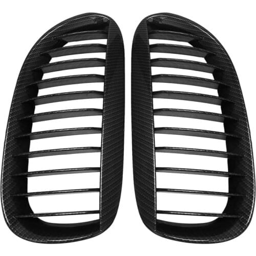 Gloss Carbon Grain Single Slat Front Bumper Kidney Grill Grille For-BMW 6 Series E63 E64 M6 2004-2010