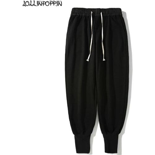 Streetwear Men Casual Black Jogger Pants Drawstring Elastic Waist Cotton Sweatpants Mens Rib Leg Opening Joggers