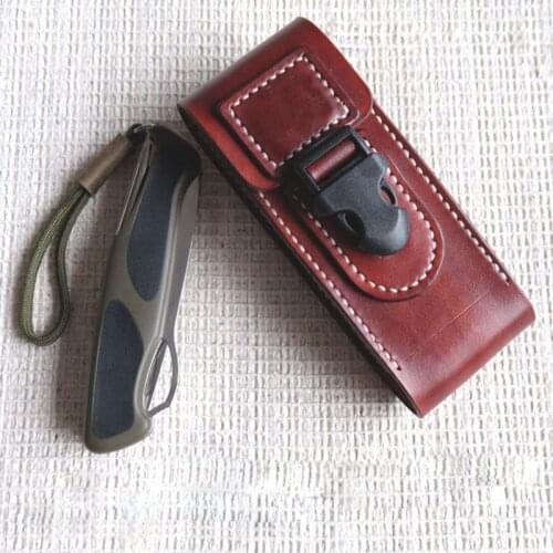 Handmade Leather Belt Pouch Vegetable Tanned Leather Protective Case for 130mm Victorinox Swiss Army Knife