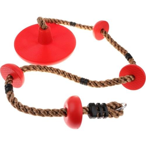 Kids Outdoor Play Fun Sports Fitness Playhouse 4-Knot Red Tree Hanging Disc Rope Swing Set Garden Playground Play Toy