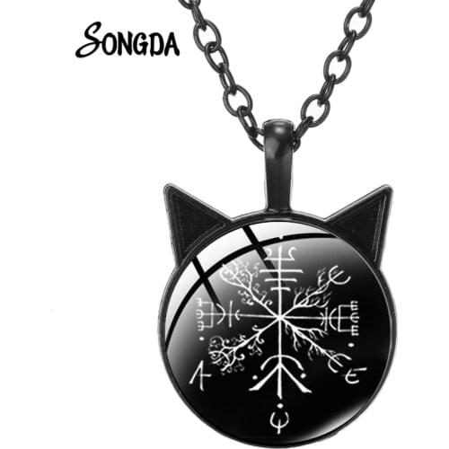 Spiritual Jewelry Tree of Life Yggdrasil With Triquetra Symbols Necklace for Women Glass Cabochon Cat Ear Pendants Chocker Gifts