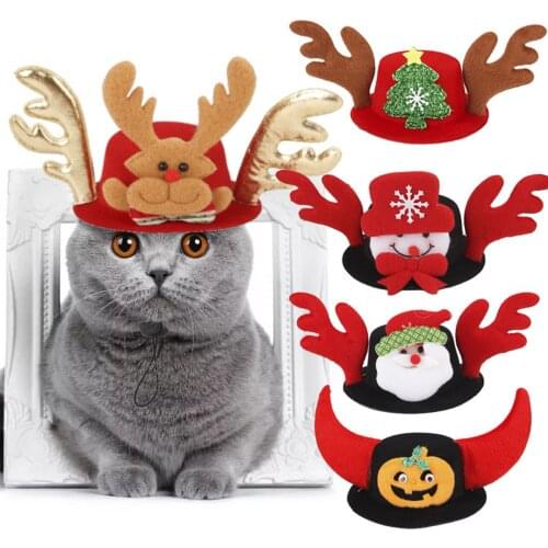Hirigin New Fashion Halloween Pet Dog Hat Elk Angle Cap Decorative Snowman Old Man Cow Christmas Lace-up Hat Funny Accessories