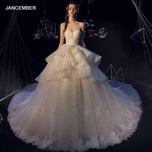 HLF46 Beaded Wedding Dress Handmade Lace-trimmed Crystal Beads Sequins Luxury Robe Mariage Suknie Slubne