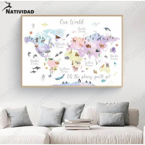 Canvas Painting Childrens Room Room Decor Cartoon Map Aesthetics Poster Wall Art Wall Stickers Bedroom Home Decoration