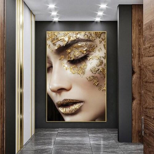 Gold Woman Figure Canvas Poster Prints on The Wall Oil Painting Modern Nordic Cuadros Wall Art Picture for Living Room Decor