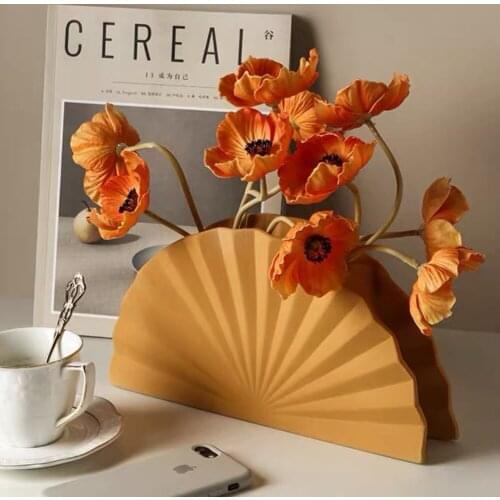 Vase Kwiaty Art Ceramics Nordic Creative Folding Fan Living Room Flower Arrangement Desktop Entrance Home Decoration Floral