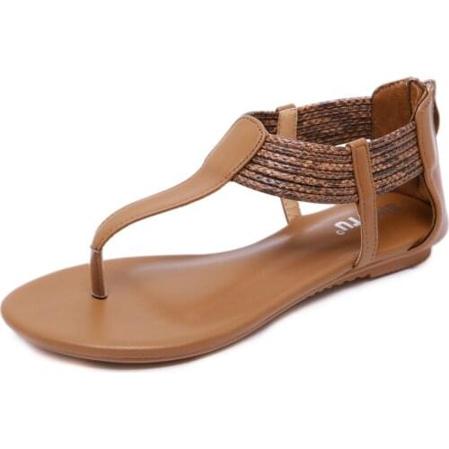 Korean Fashion Summer Women Shoe Ethnic Style Flat Flip-Flop Roman Sandals Female Bohemian Soft-Soled Vacation Beach Shoes