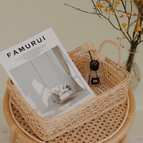 Nordic Style Handmade Storage Basket Natural Rattan Woven Home Kitchen Fruit Sundries Storage Box Portable