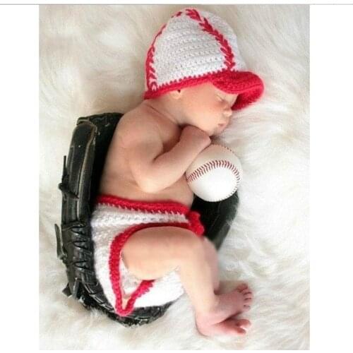 Newborn Photography Costume Red Baseball Woolen Yarn Suit Photo Props One Hundred Days Baby Photography Sport Style Clothing