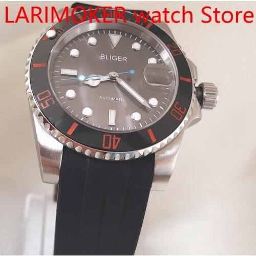 Red Automatic Men Watch NH35/MIYOTA 8215 Movement Sapphire Glass Date Black Rubber Strap Aluminum Red Bezel Insert Luminous