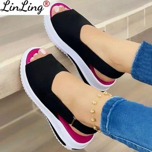2021 Summer New Womans Summer Sandals Buckle Open Toe Outdoor Sandals Wedges Fashion Sexy Solid Color Slippers Plus Size 35-43