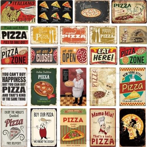 Pizza Zone Retro Metal Tin Sign Plate Painting Vintage Iron Painting Plaque Pizzeria Kitchen Restaurant Dinning Shop Home Decor