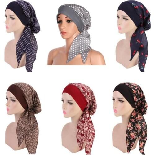 Muslim Women Print Cotton Turban Hat Headscarves Pre-Tied Cancer Chemo Headwear Bandanas Headwrap Caps