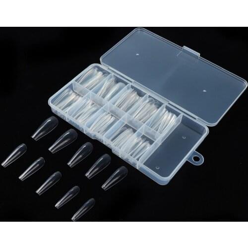 100Pcs/Box Long Coffin Fake Nail Tips Acrylic Nails Clear Artificial False Nails Acrylic Nail Tips Full Cover False Nail Tips