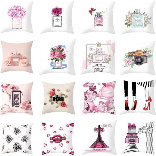 Cushion Cover Decorative Pillowcases Flowers Perfume Printed Throw Sofa Pillows Covers for Valentines Day Home Decor 45*45cm/pc
